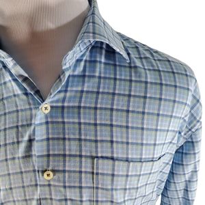Peter Millar Crown Long Sleeve Button Up Shirt Plaid Blue/Yellow Mens Size XL